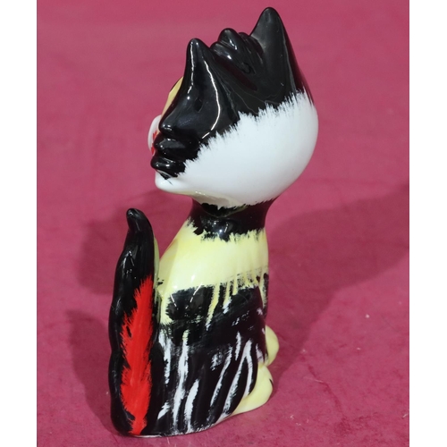 4 - A Lorna Bailey Art Deco style china figure of a seated cat on yellow, black and red ground, 13.5cm