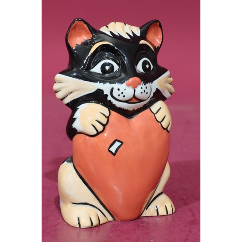 5 - A Lorna Bailey Art Deco style china figure of a cat holding a heart, 13cm high