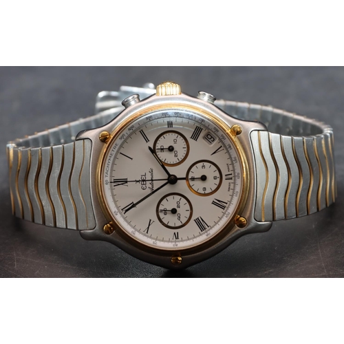 539 - An Ebel gentlemen's stainless steel and gold automatic chronograph wristwatch with white enamel dial... 