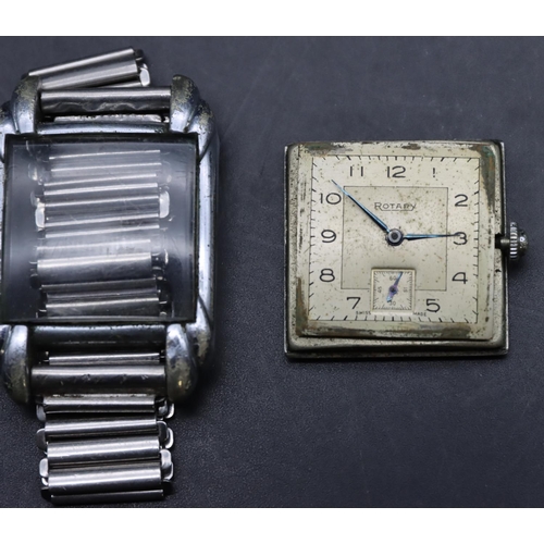 548 - A Rotary stainless steel wristwatch with square dial, seconds dial and Arabic numerals, later bracel... 