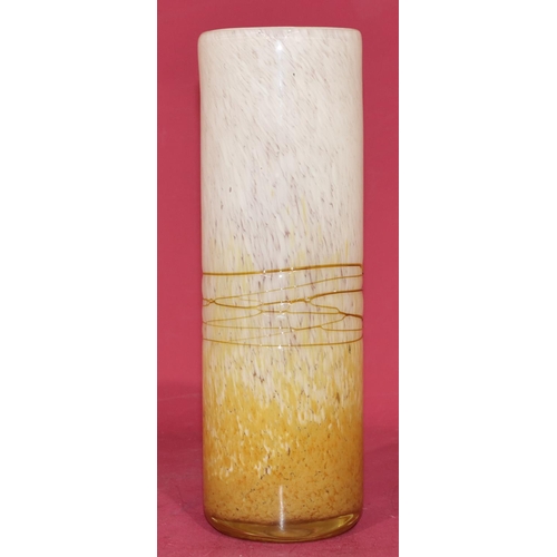 55 - A cylindrical Studio glass vase on white and yellow ground, 31cm high