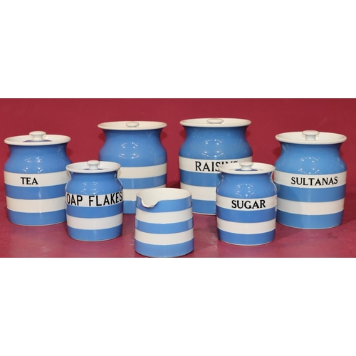 59 - 6 TG Green & Co. blue and white Cornish lidded storage jars 