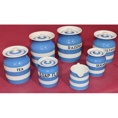 59 - 6 TG Green & Co. blue and white Cornish lidded storage jars 