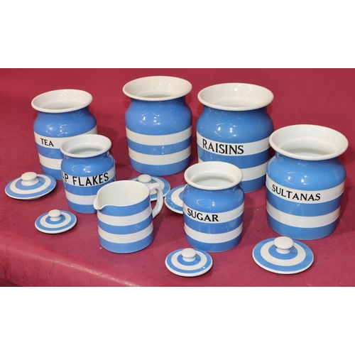 59 - 6 TG Green & Co. blue and white Cornish lidded storage jars 