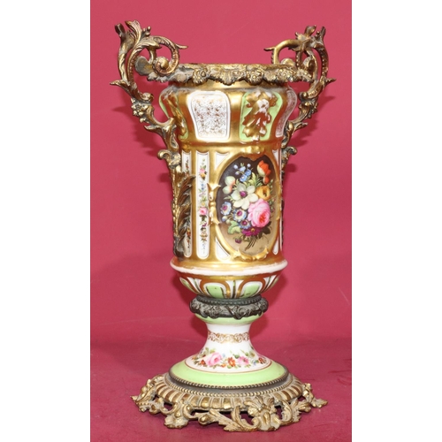 60 - A Paris porcelain and gilt metal 2-handled vase (no cover) with multi-coloured floral, leaf and gilt... 