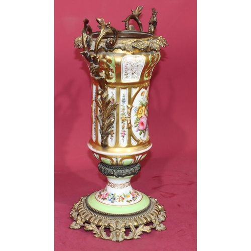 60 - A Paris porcelain and gilt metal 2-handled vase (no cover) with multi-coloured floral, leaf and gilt... 