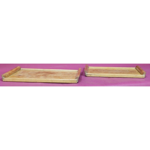 617 - 2 Gordon Russell graduated rectangular shaped trays, both labelled, largest 50.5cm high, 33cm deep