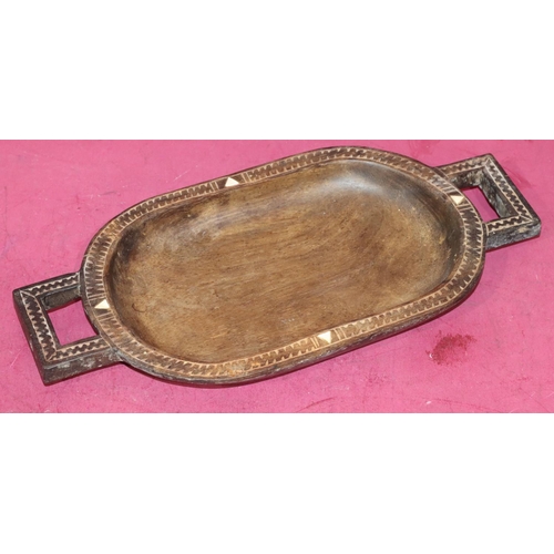 620 - An African rectangular 2-handled tray with part inlay decoration, 36.2cm wide