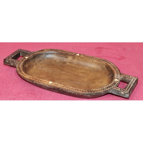 620 - An African rectangular 2-handled tray with part inlay decoration, 36.2cm wide