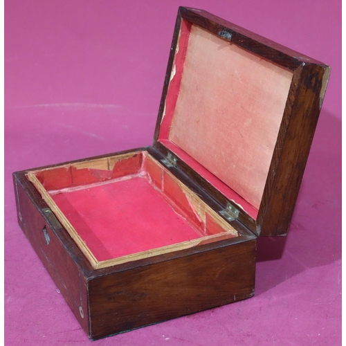 628 - A 19th Century small rosewood rectangular shaped jewellery box with part inlaid Mother of Pearl deco... 