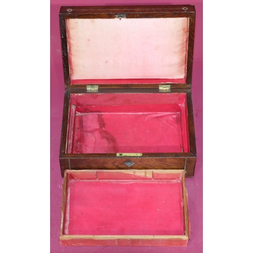 628 - A 19th Century small rosewood rectangular shaped jewellery box with part inlaid Mother of Pearl deco... 