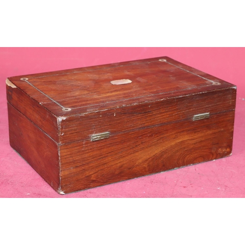 628 - A 19th Century small rosewood rectangular shaped jewellery box with part inlaid Mother of Pearl deco... 