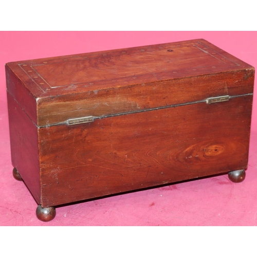 629 - A 19th Century mahogany rectangular shaped tea caddy with allover inlaid brass decoration, hinged li... 