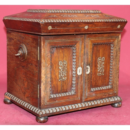 630 - A 19th Century rosewood tabletop needlework cabinet with allover inlaid Mother of Pearl decoration, ... 