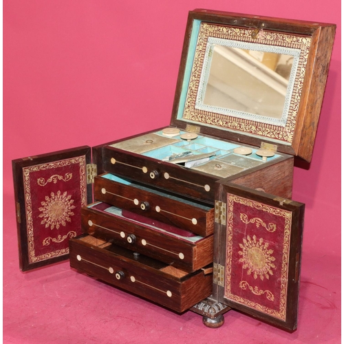 630 - A 19th Century rosewood tabletop needlework cabinet with allover inlaid Mother of Pearl decoration, ... 