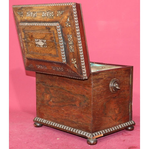 630 - A 19th Century rosewood tabletop needlework cabinet with allover inlaid Mother of Pearl decoration, ... 