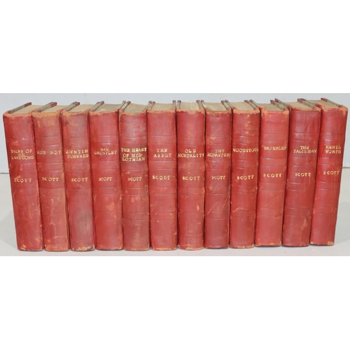 691 - A set of 12 part leather bound books by Sir Walter Scott, circa 1913