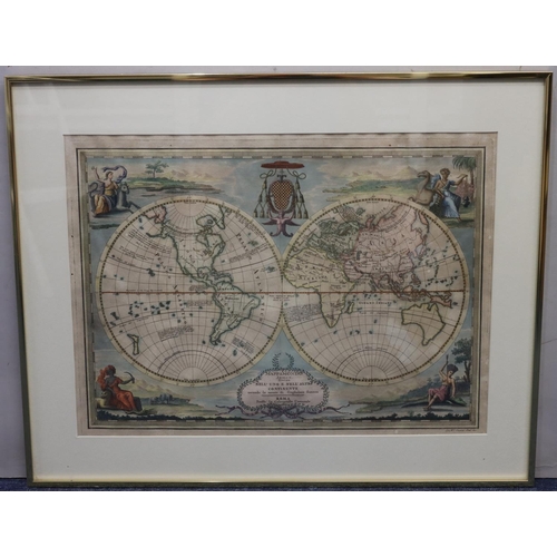 704 - An early 19th Century coloured map of 2 globes 