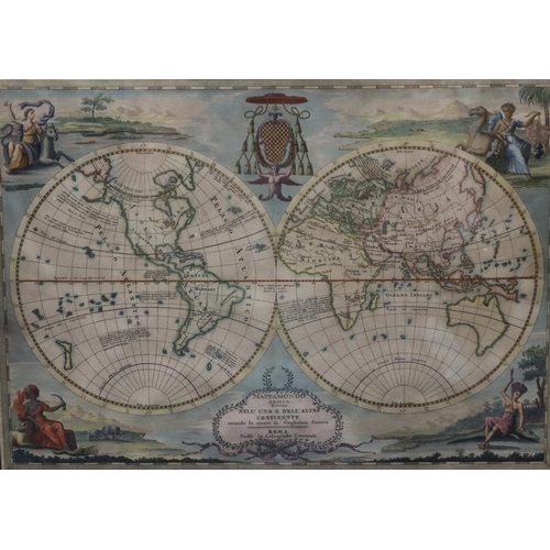 704 - An early 19th Century coloured map of 2 globes 