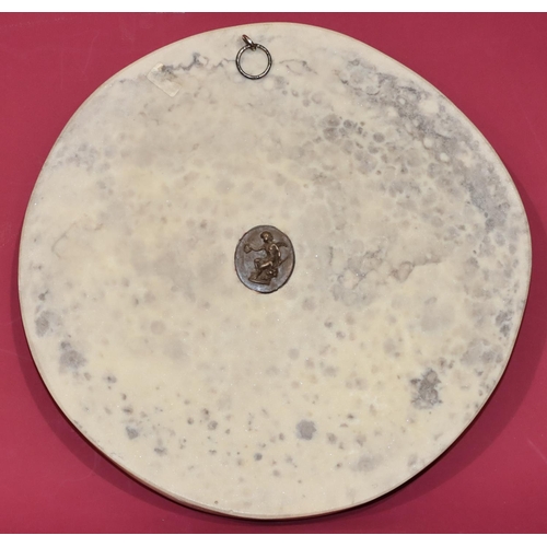 712 - A reproduction circular bronze plaque with raised figure decoration, 22cm diameter