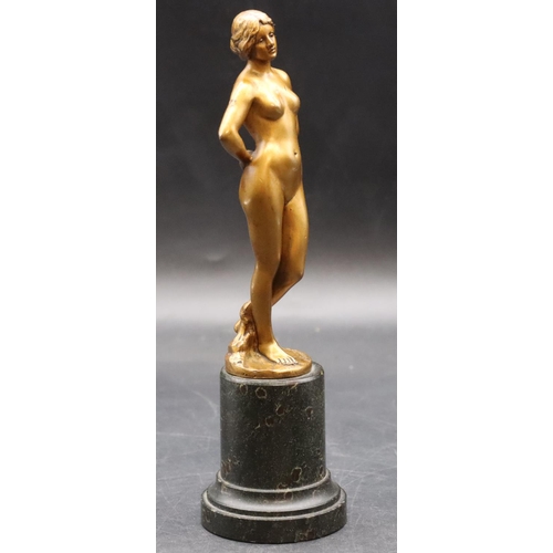 737 - Ludwig Eisenberger gilt bronze Art Deco figure of a standing female nude on green marble plinth, sig... 