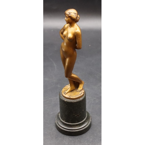 737 - Ludwig Eisenberger gilt bronze Art Deco figure of a standing female nude on green marble plinth, sig... 