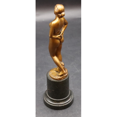 737 - Ludwig Eisenberger gilt bronze Art Deco figure of a standing female nude on green marble plinth, sig... 