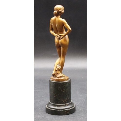 737 - Ludwig Eisenberger gilt bronze Art Deco figure of a standing female nude on green marble plinth, sig... 