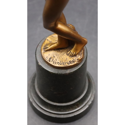 737 - Ludwig Eisenberger gilt bronze Art Deco figure of a standing female nude on green marble plinth, sig... 