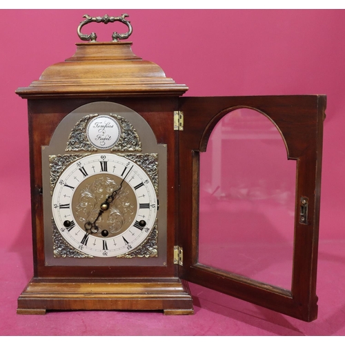 741 - Perivale walnut 8-day striking Westminster chime half-strike bracket clock with brass arched dial, s... 