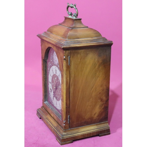 741 - Perivale walnut 8-day striking Westminster chime half-strike bracket clock with brass arched dial, s... 