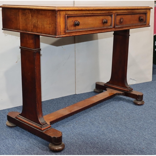 752 - A 19th Century mahogany side table with 2 drawers and wood knob handles (1 handle missing) on splat ... 