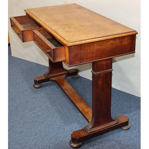 752 - A 19th Century mahogany side table with 2 drawers and wood knob handles (1 handle missing) on splat ... 