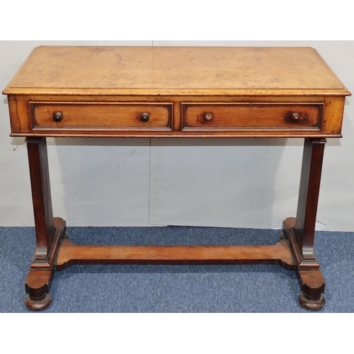 752 - A 19th Century mahogany side table with 2 drawers and wood knob handles (1 handle missing) on splat ... 