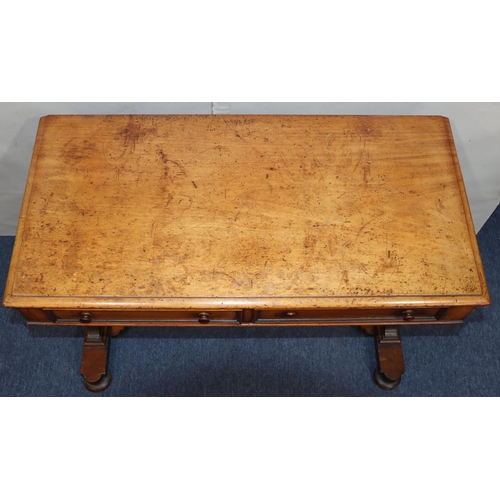 752 - A 19th Century mahogany side table with 2 drawers and wood knob handles (1 handle missing) on splat ... 