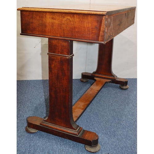 752 - A 19th Century mahogany side table with 2 drawers and wood knob handles (1 handle missing) on splat ... 