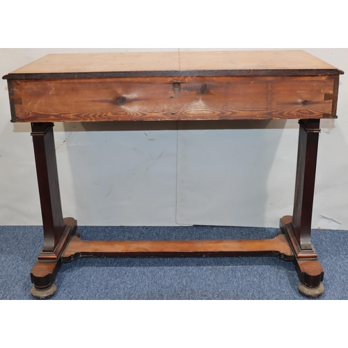 752 - A 19th Century mahogany side table with 2 drawers and wood knob handles (1 handle missing) on splat ... 