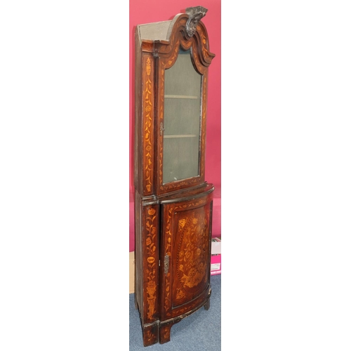 754 - A 19th Century marquetry freestanding corner cupboard with allover bird, floral, leaf and boxing dec... 