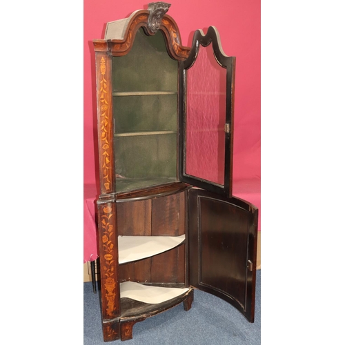 754 - A 19th Century marquetry freestanding corner cupboard with allover bird, floral, leaf and boxing dec... 