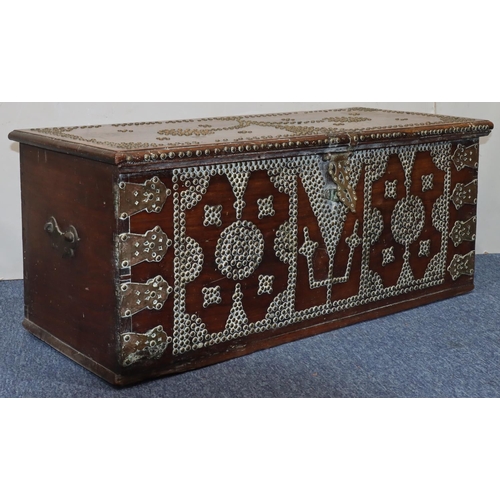 755 - A 19th Century Zanzibar chest with allover brass studded decoration, hinged lid, 93cm wide, 42cm dee... 