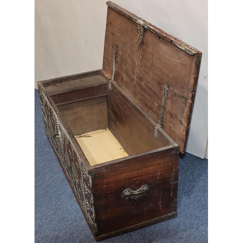 755 - A 19th Century Zanzibar chest with allover brass studded decoration, hinged lid, 93cm wide, 42cm dee... 