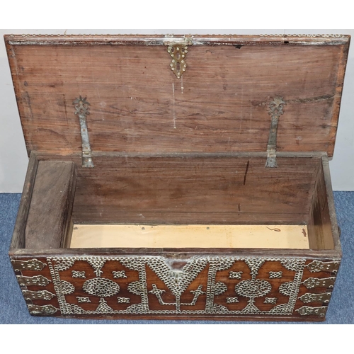 755 - A 19th Century Zanzibar chest with allover brass studded decoration, hinged lid, 93cm wide, 42cm dee... 