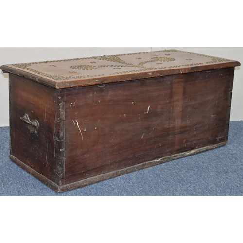 755 - A 19th Century Zanzibar chest with allover brass studded decoration, hinged lid, 93cm wide, 42cm dee... 