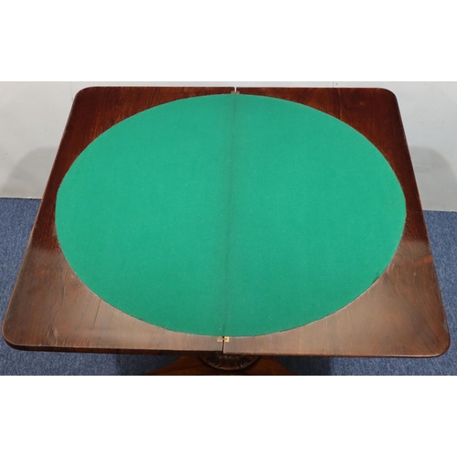 756 - A 19th Century rosewood card table with hinged swivel top and circular green baize interior, on gun ... 