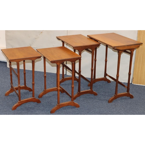 764 - A quartetto nest of 4 mahogany rectangular shaped coffee tables on splayed feet, largest 54.5cm wide... 