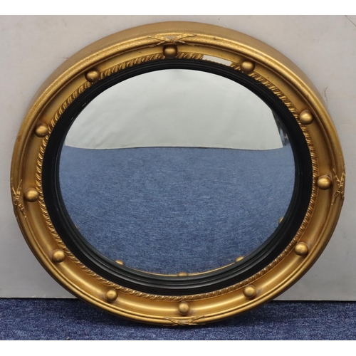 766 - A 20th Century gilt convex mirror with inner ball rim, 36.5cm diameter (sight moulded section missin... 