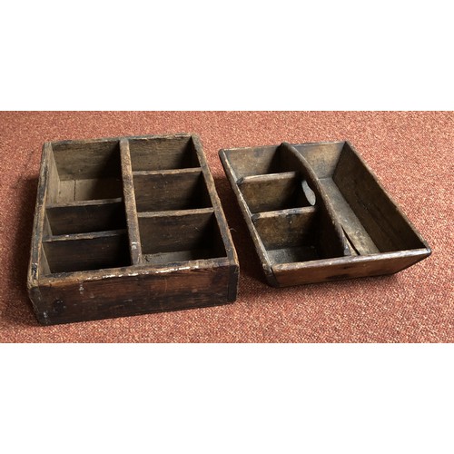 4254 - 2 small wooden trays with compartments.