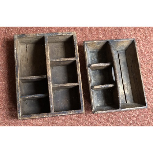 4254 - 2 small wooden trays with compartments.