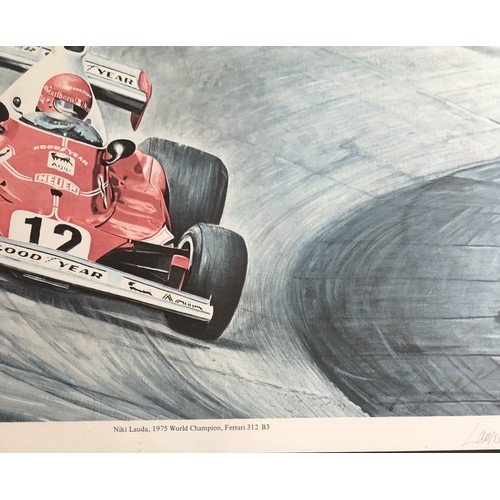 4255 - 2 limited edition racing prints, James Hunt, 1976 World Champion, McClaren M23, numbered 5/500, sign... 