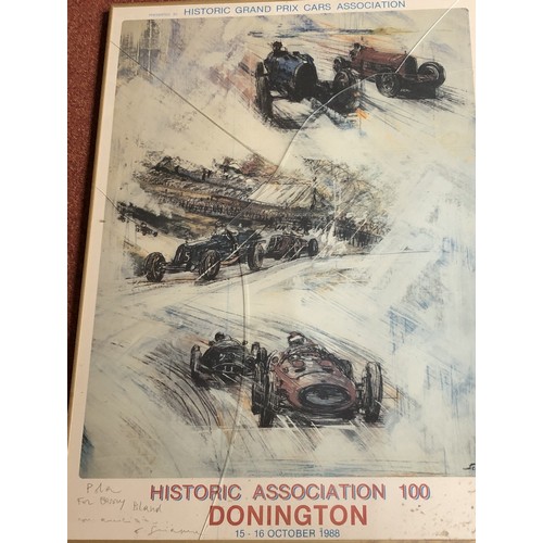 4259 - A Historic Grand Prix Cars Association 1988 poster with pencil signatures to base, signed by artist ... 